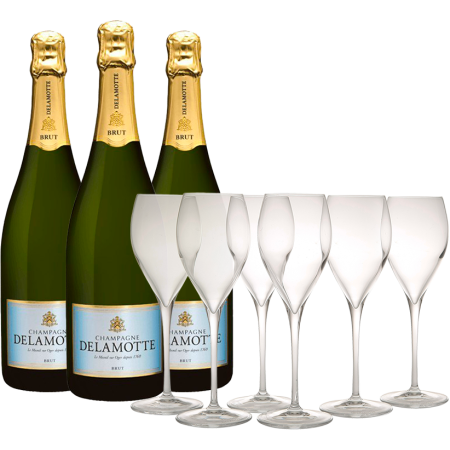 Pack 3 Champagnes Brut Delamotte - Étui + 6 verres offerts Pack 3 Champagnes Brut Delamotte - Étui + 6 verres offerts