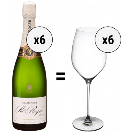 CHAMPAGNE POL ROGER, CHAMPAGNE POL ROGER 6 BRUT RESERVE + 6 FLUTES OFFERT