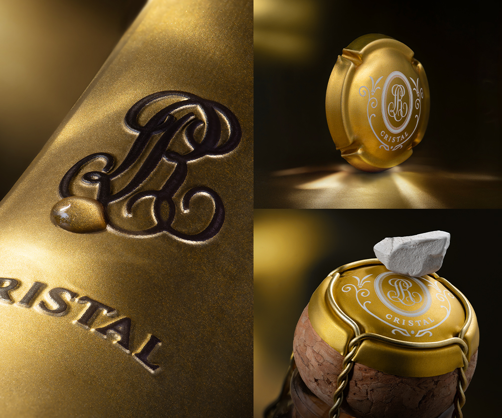 Triptyques d'images stylisées de la Bouteille Cristal Champagne Louis Roederer