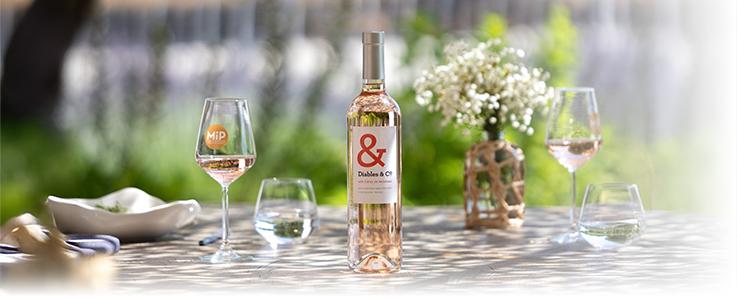 Bouteille de Diables & Co Rosé sur une table dans un salon chic