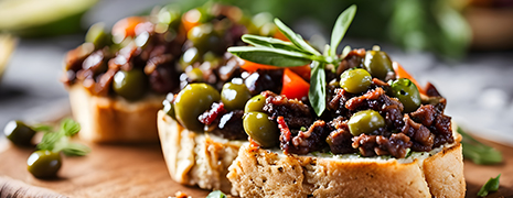 Photo de Bruschettas aux olives, tomates séchées et poivrons