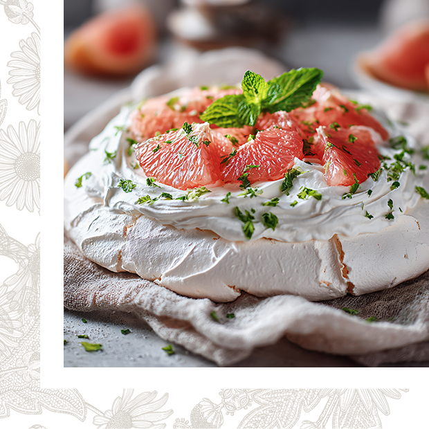 Pavlova aux fruits rouges et pamplemousse