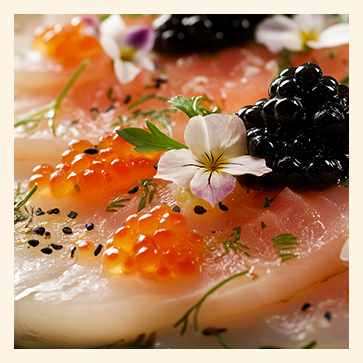 Carpaccio de Sainte-Jacques à l'apéritif accompagnés d'une coupe de Champagne Blanc de Blancs Excellence Malard