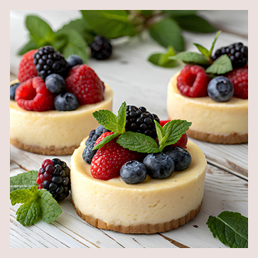 Tartelettes au fruits rouges et menthe, accompagnés d'une coupe de Champagne Rosé Excellence Malard