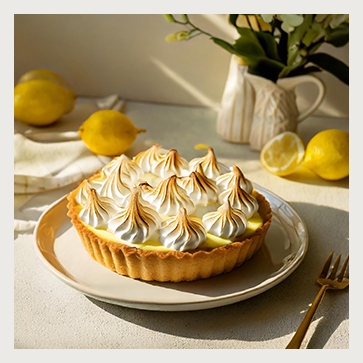 Tarte meringuée aux citrons accompagnés d'une coupe de Champagne BIO Millésimé 2017 Malard